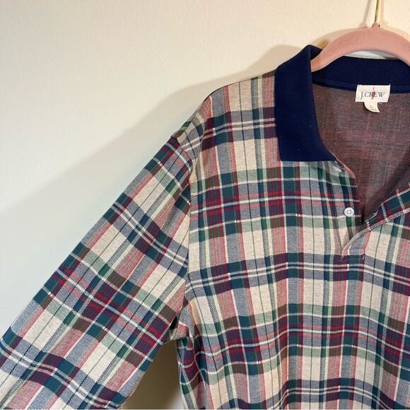 ✨ J. Crew Men’s Plaid Long Sleeve Polo Shirt Double Knit Jacquard Large Sweater - Picture 4 of 11